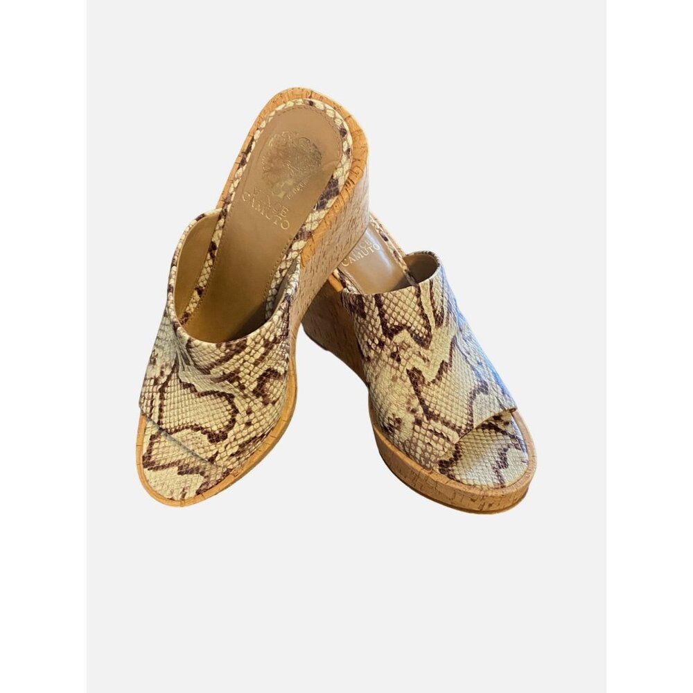 Vince Camuto Chaisen SNAKESKIN Leather Slide Platform Cork Wedge Size 9M Women - Picture 3 of 6